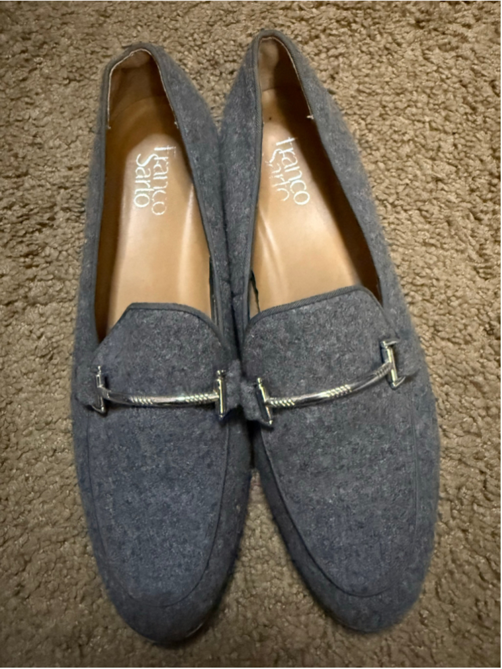 Women's Franco Sarto Grey Loafers Size 8.5 with Silver Hardware